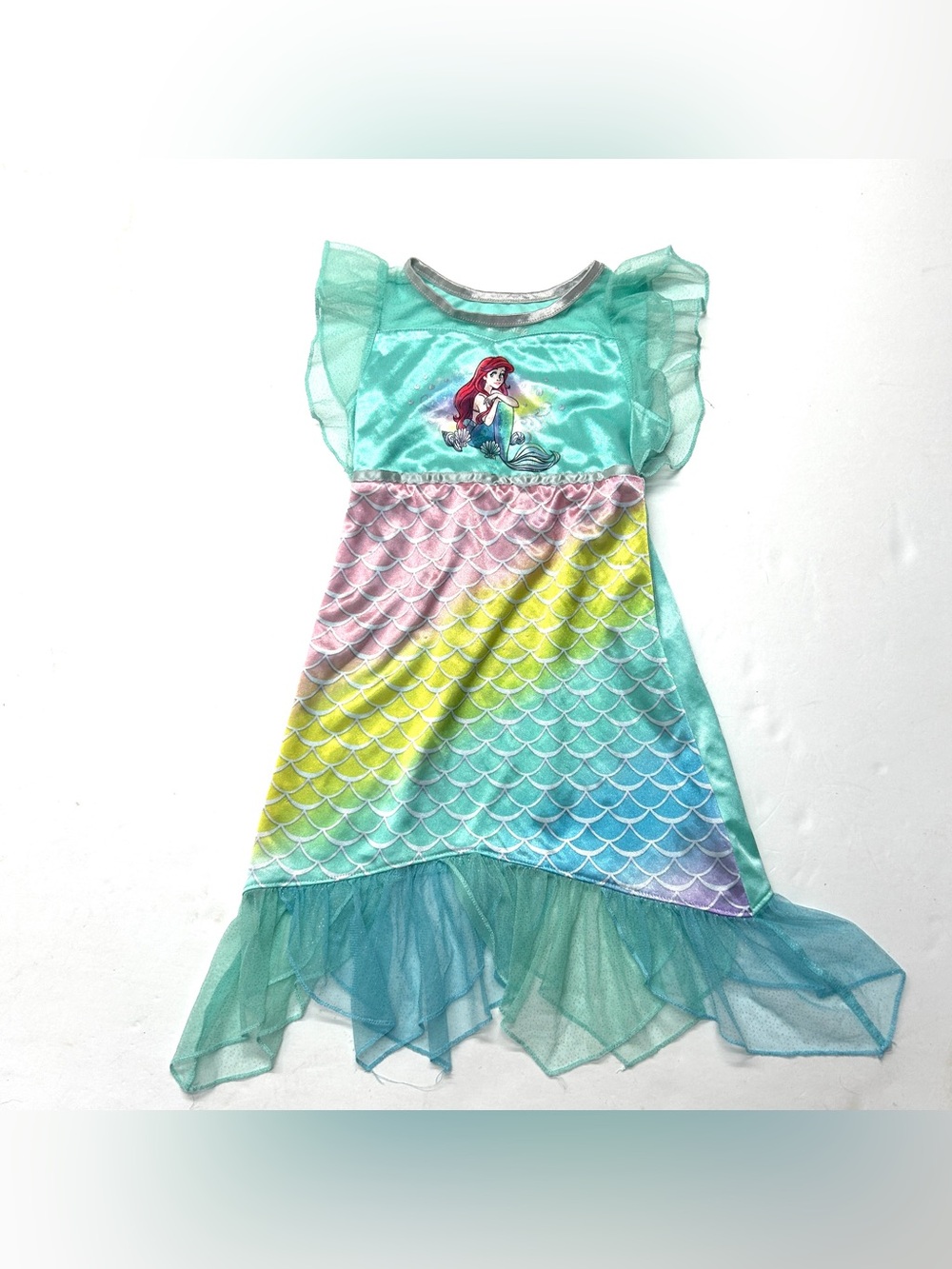 Disney Girls Mint Green Ariel Little Mermaid Nightgown with Lace Tulle Trim